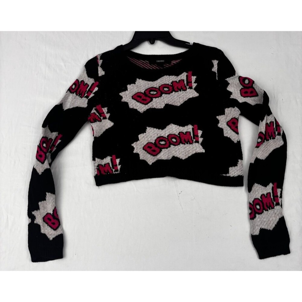 Forever 21 Cropped BOOM! Sweater - Size S - Comic Graphic Knit Pullover